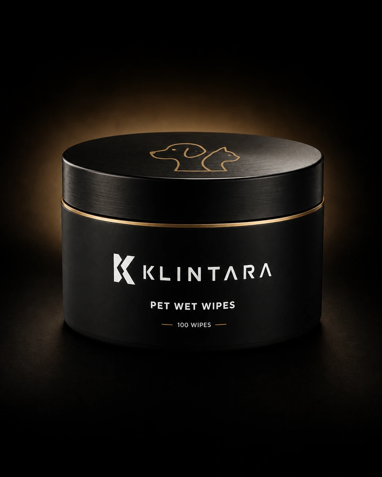 El tarro negro mate Klintara de 100 toallitas húmedas para mascotas