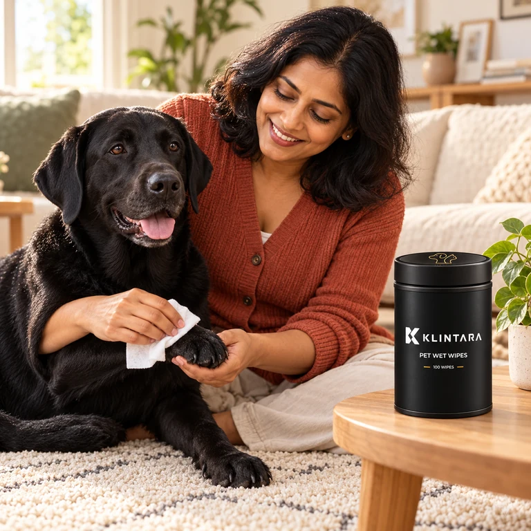 A gentle paw-cleaning routine with a black Labrador